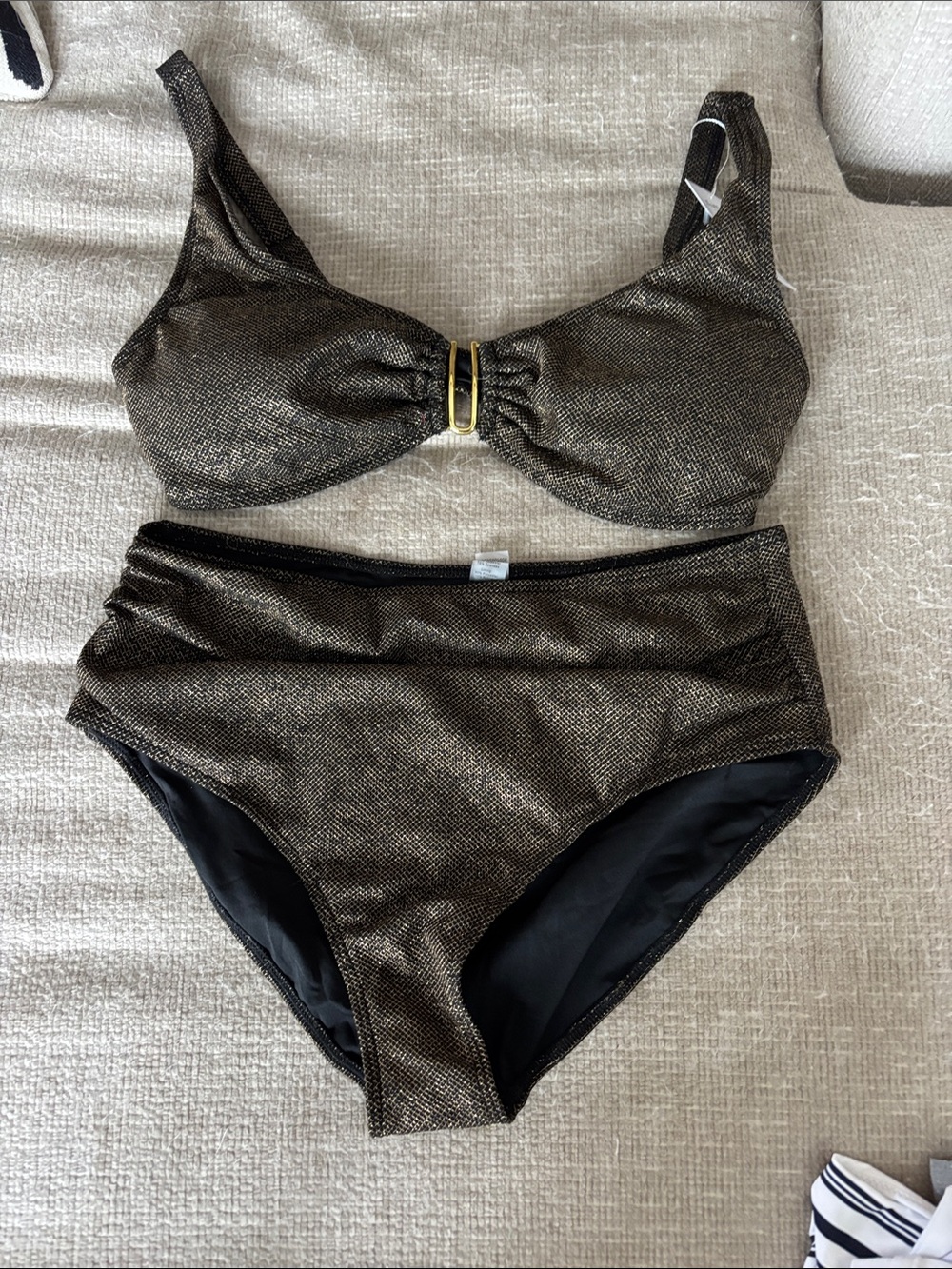 Metallic Gold High-Waist Bikini Set -